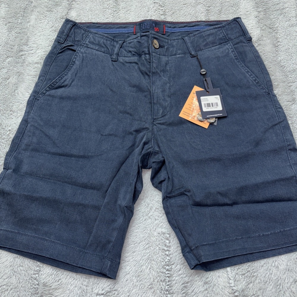 Benson Men's Navy Blue Flat Front Slash Pockets Chino Shorts‎ Size 30